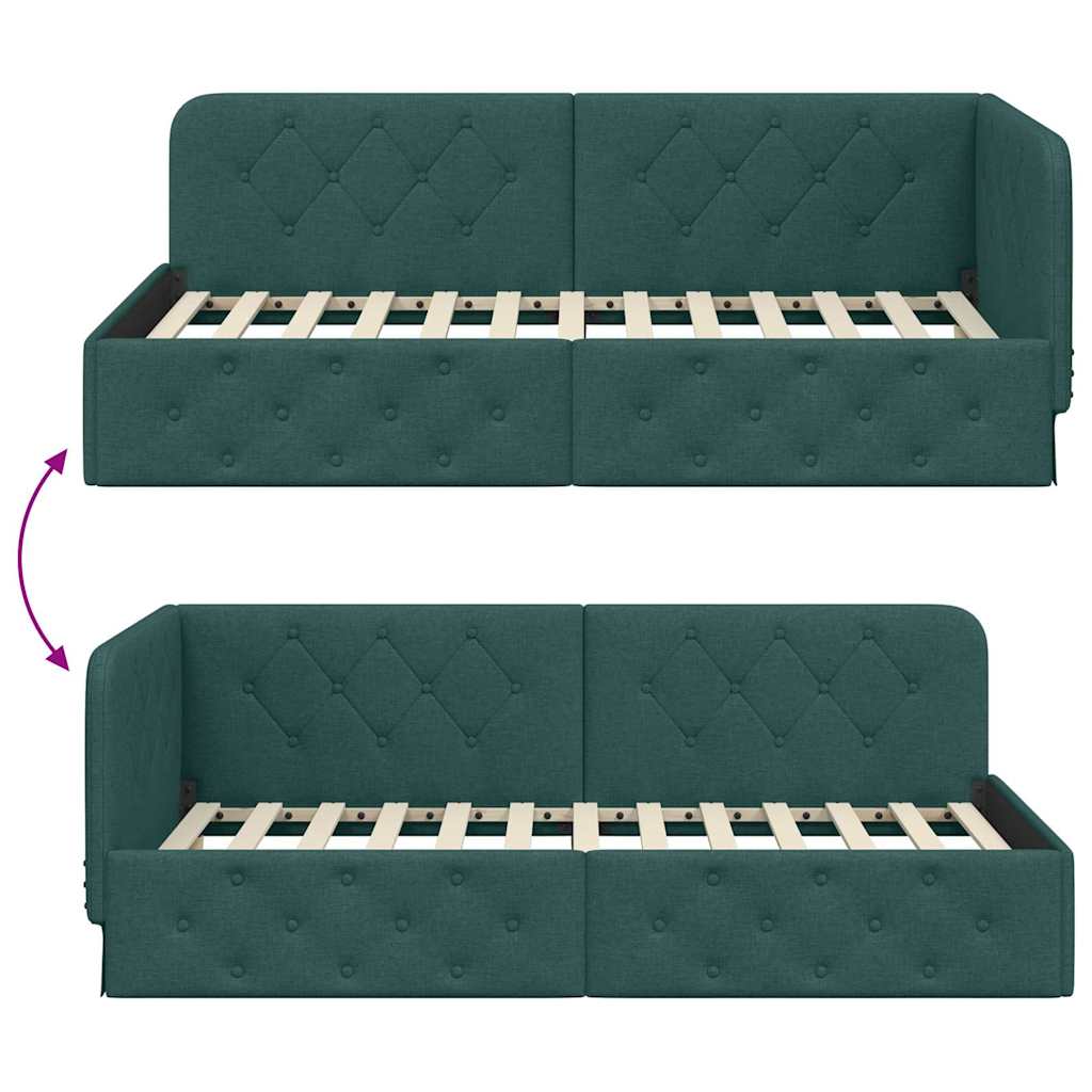 Hoekbedframe Donkergroen 90 x 200 cm Stof
