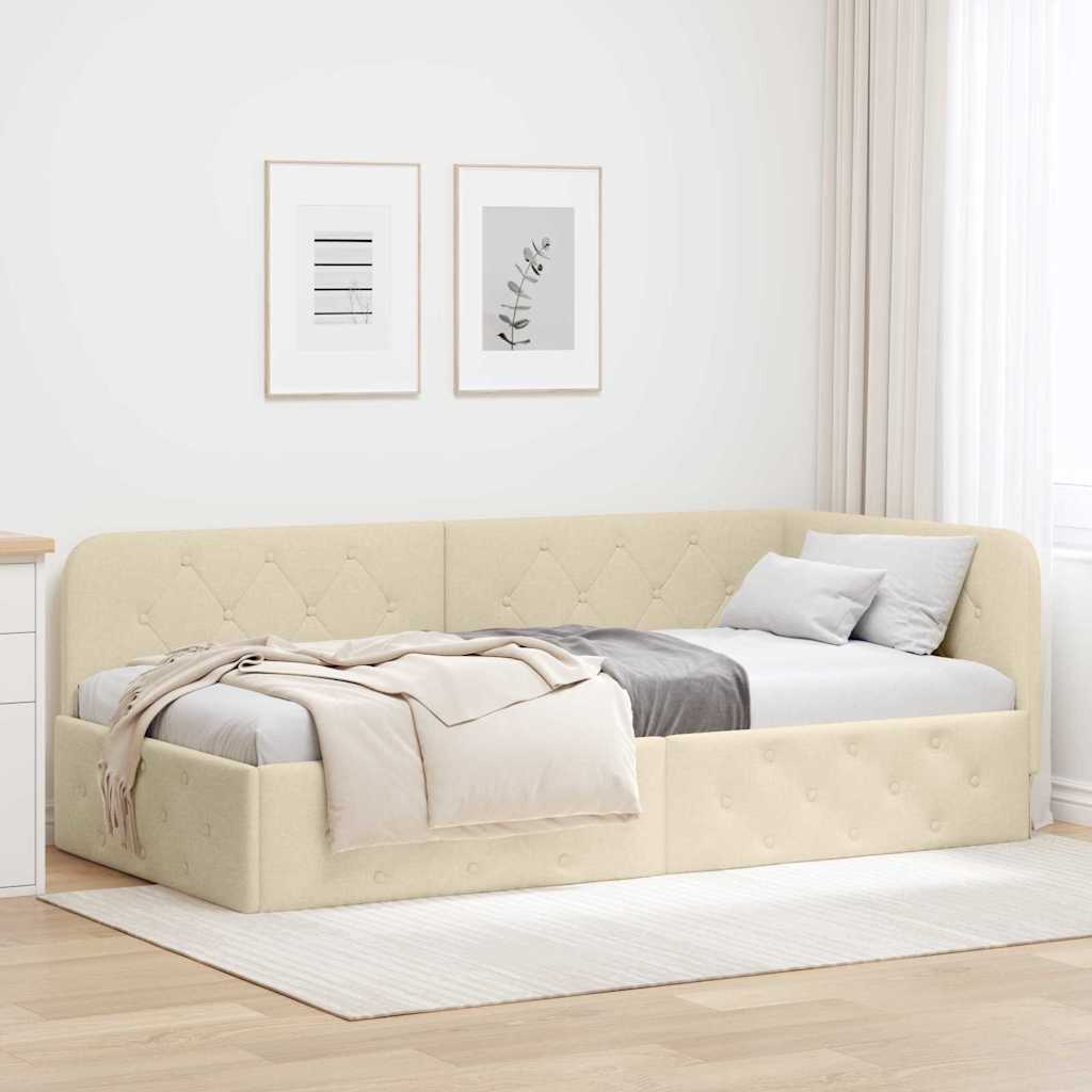 Hoekbedframe Crème 90 x 200 cm Stof is nu te koop bij PeponiXL, paradijselijk wonen!