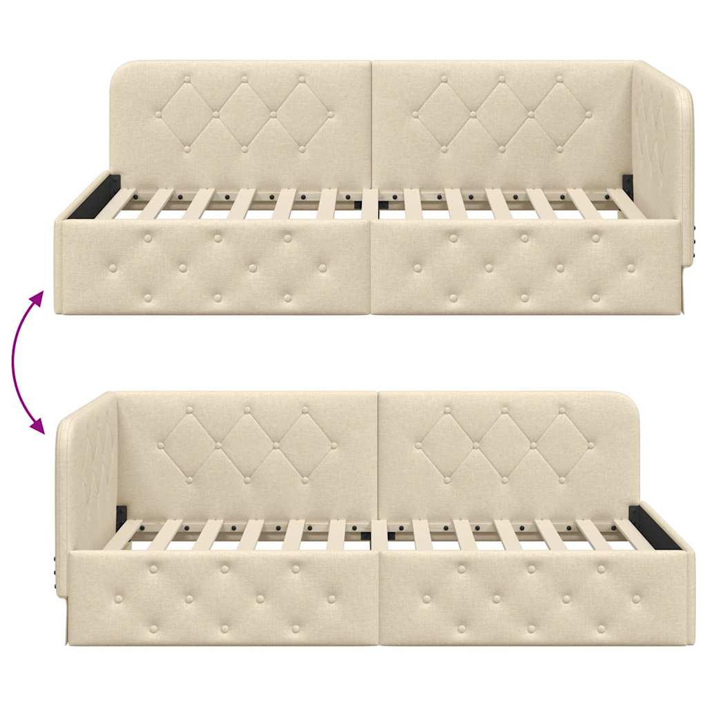 Hoekbedframe Crème 90 x 200 cm Stof is nu te koop bij PeponiXL, paradijselijk wonen!