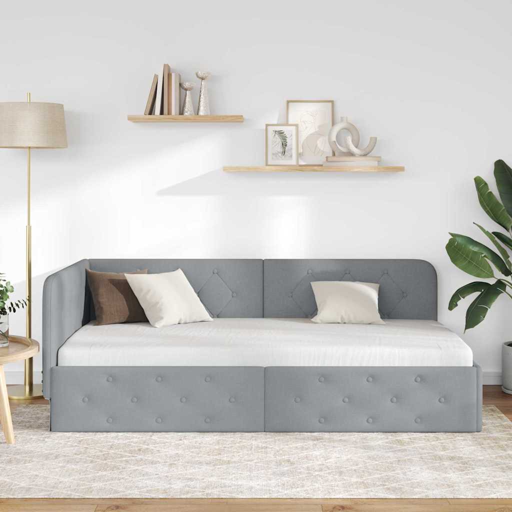 Hoekbedframe Lichtgrijs 100 x 200 cm Stof is nu te koop bij PeponiXL, paradijselijk wonen!