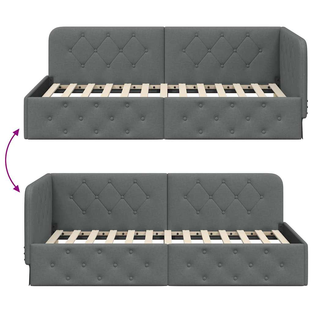 Hoekbedframe Donkergrijs 100 x 200 cm Stof is nu te koop bij PeponiXL, paradijselijk wonen!