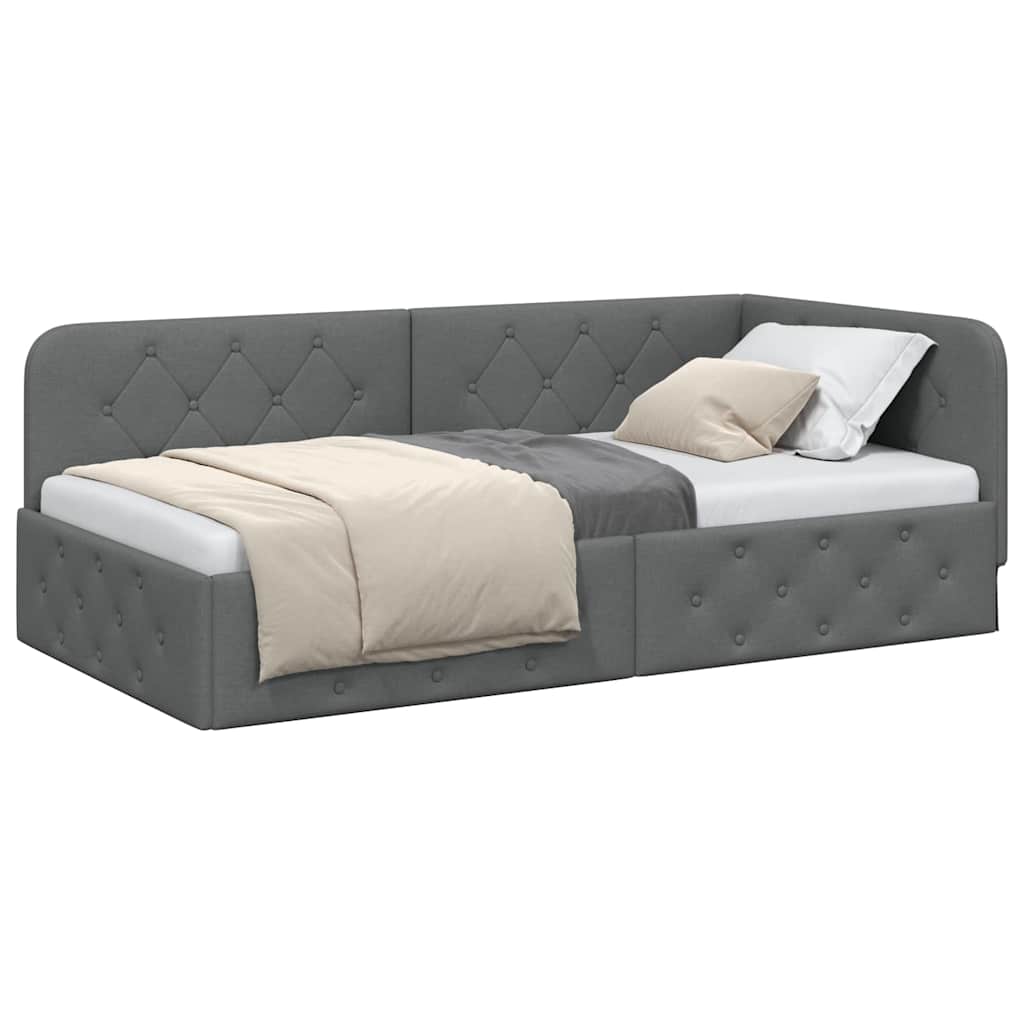 Hoekbedframe Donkergrijs 100 x 200 cm Stof is nu te koop bij PeponiXL, paradijselijk wonen!