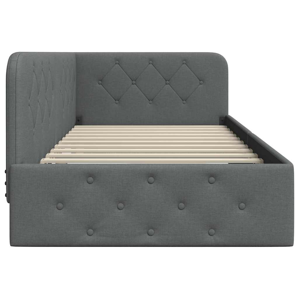 Hoekbedframe Donkergrijs 100 x 200 cm Stof is nu te koop bij PeponiXL, paradijselijk wonen!