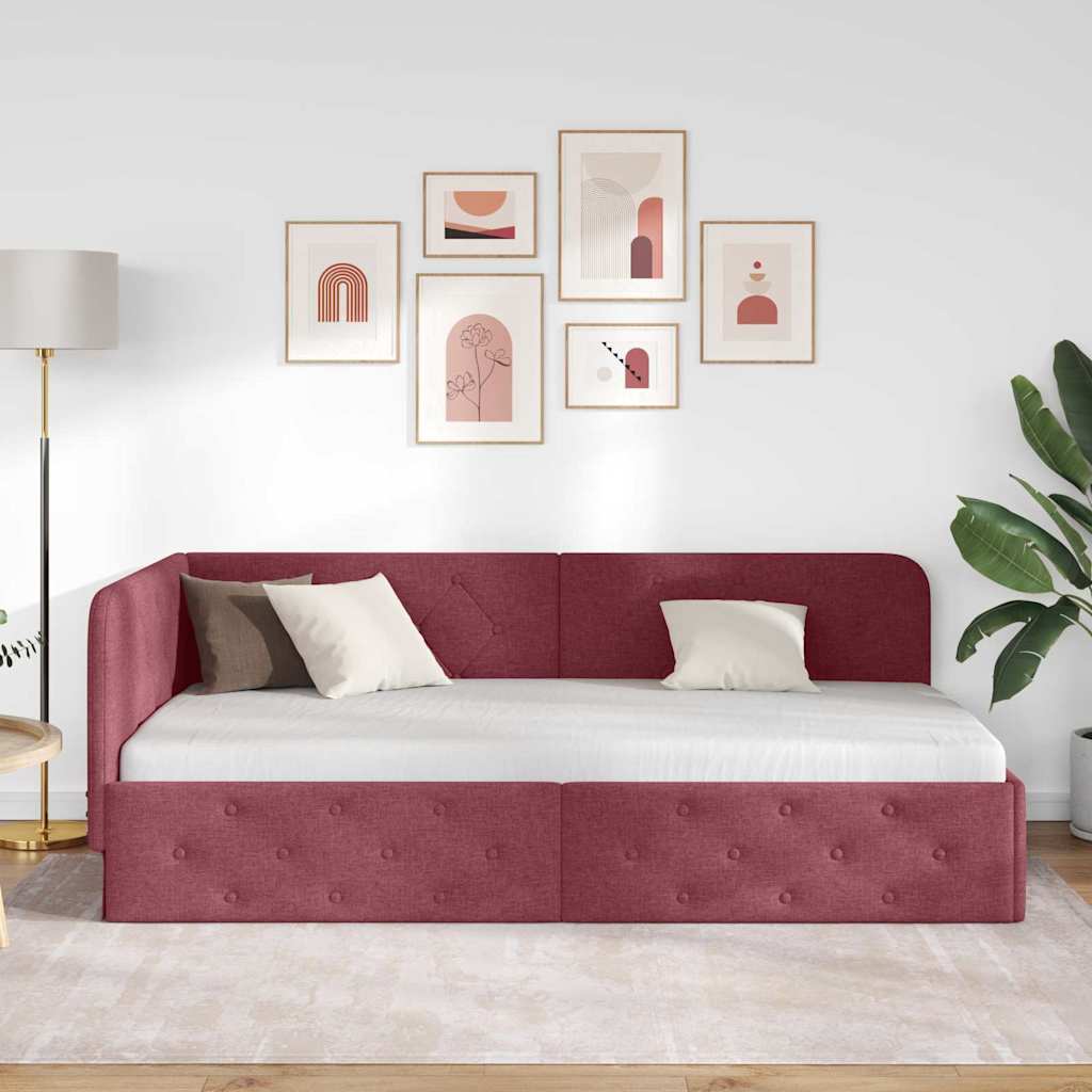 Hoekbedframe Wijnrood 100 x 200 cm Stof is nu te koop bij PeponiXL, paradijselijk wonen!