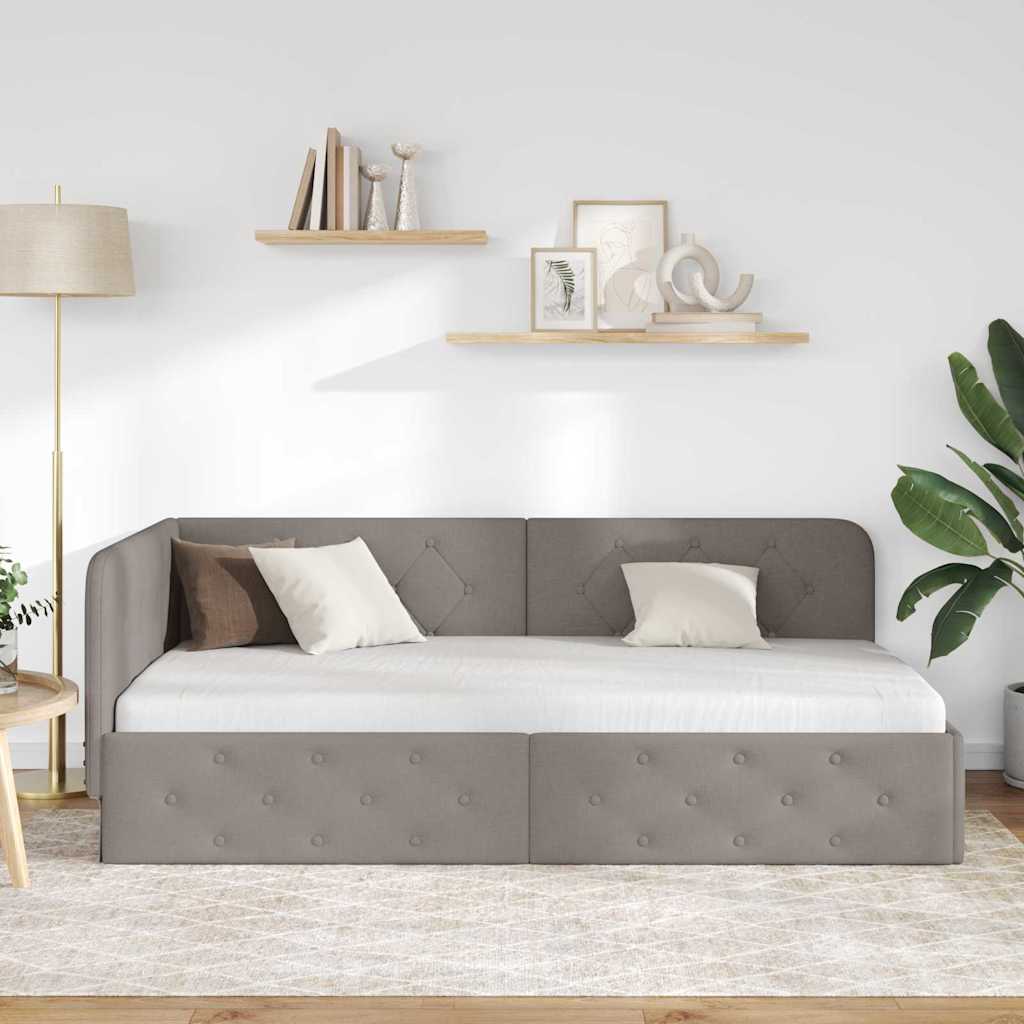 Hoekbedframe Taupe 100 x 200 cm Stof is nu te koop bij PeponiXL, paradijselijk wonen!