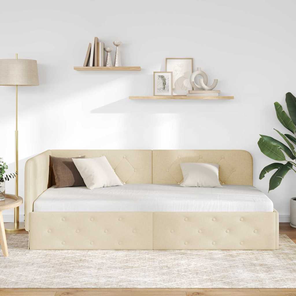 Hoekbedframe Crème 100 x 200 cm Stof is nu te koop bij PeponiXL, paradijselijk wonen!