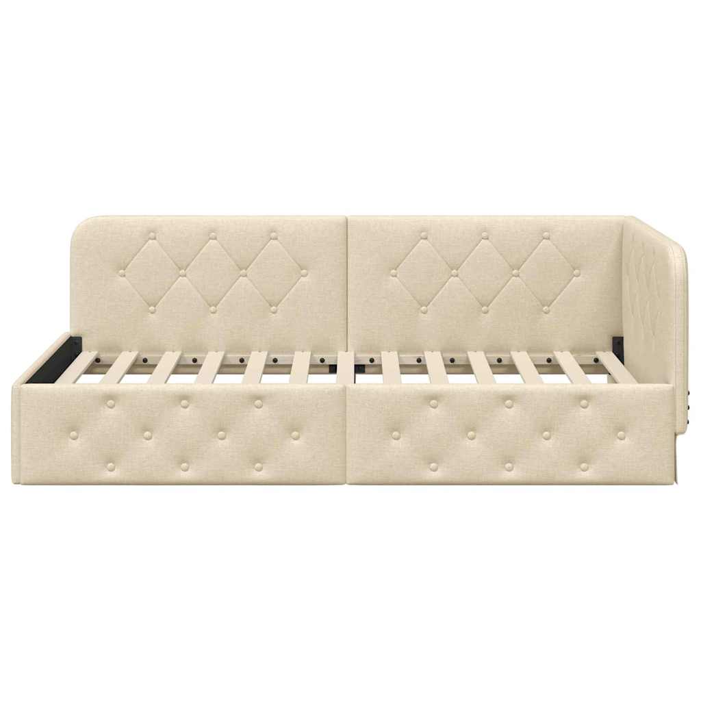 Hoekbedframe Crème 100 x 200 cm Stof is nu te koop bij PeponiXL, paradijselijk wonen!