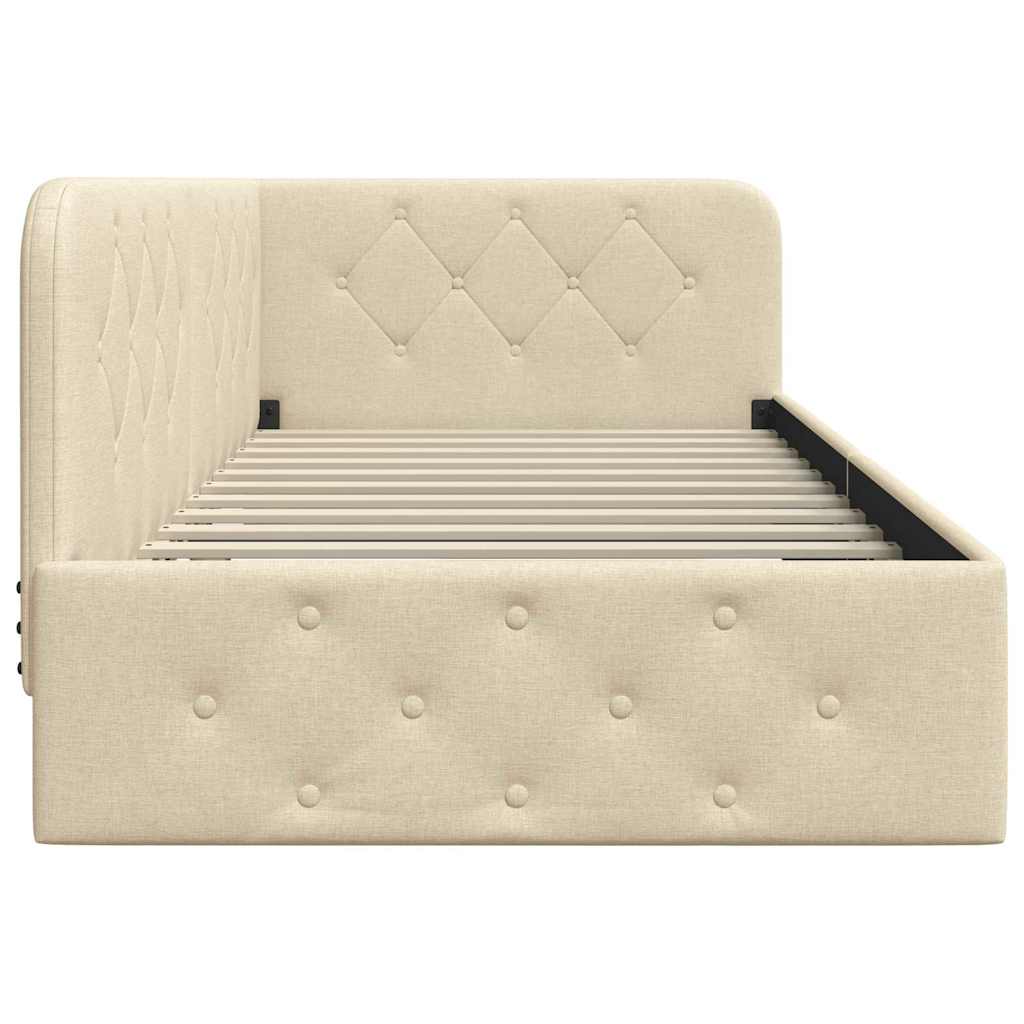 Hoekbedframe Crème 100 x 200 cm Stof is nu te koop bij PeponiXL, paradijselijk wonen!