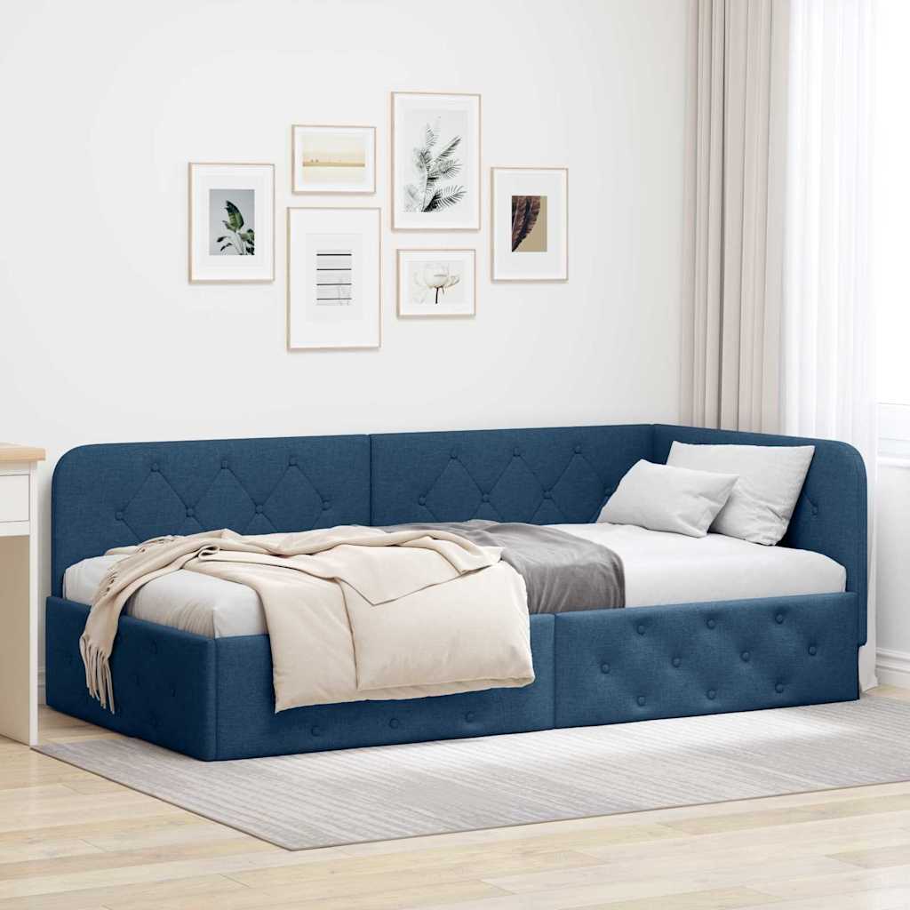 Hoekbedframe met hoofdeinde Blauw 100 x 200 cm Stof is nu te koop bij PeponiXL, paradijselijk wonen!