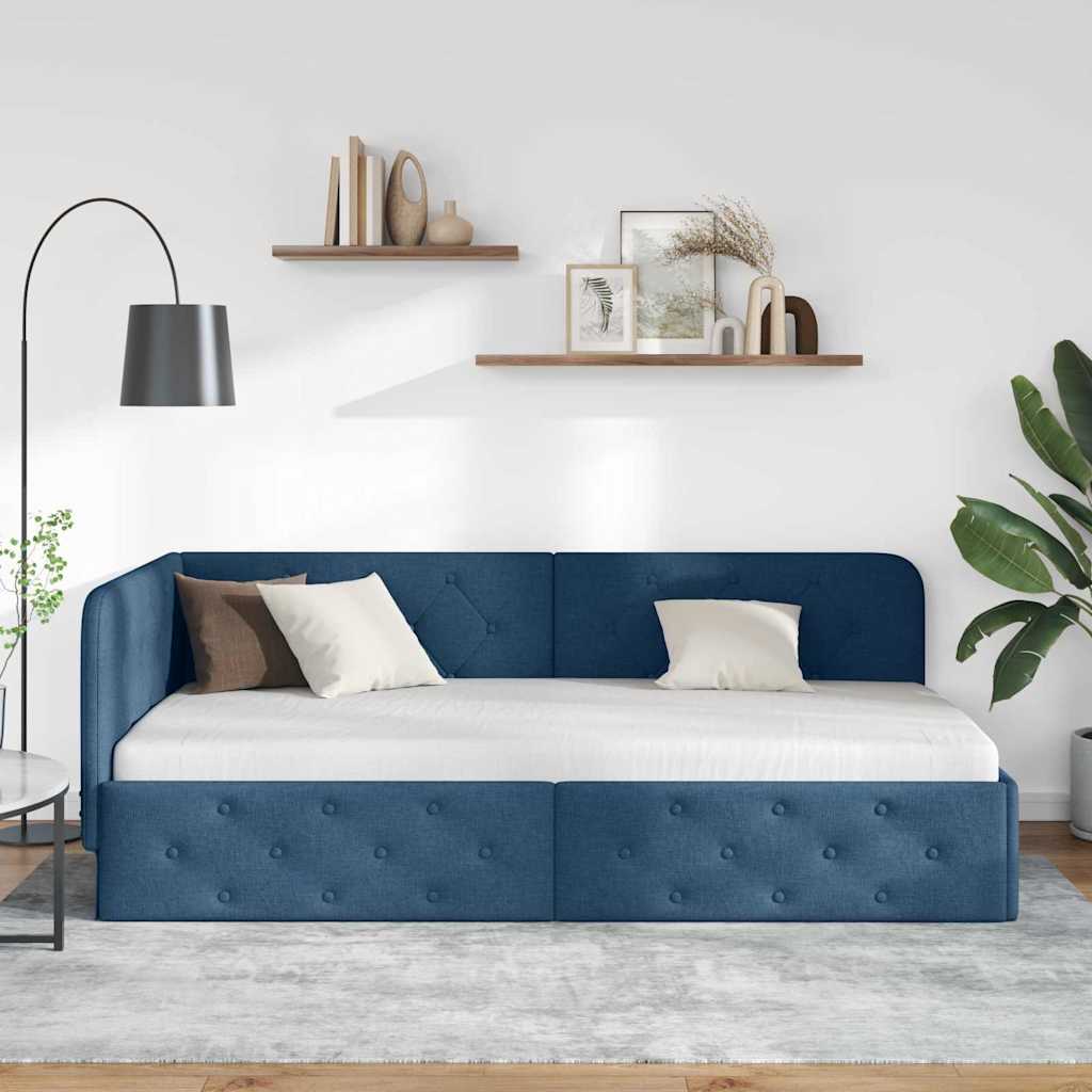 Hoekbedframe met hoofdeinde Blauw 100 x 200 cm Stof is nu te koop bij PeponiXL, paradijselijk wonen!