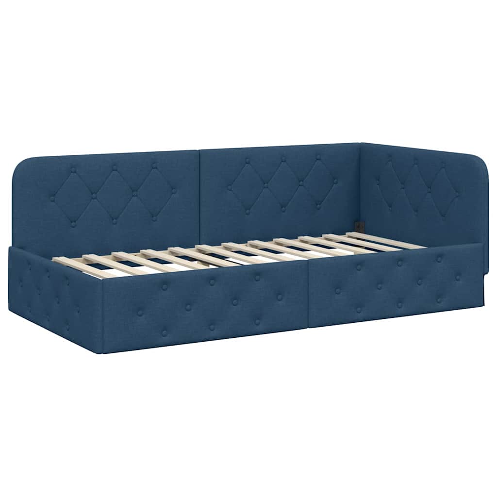 Hoekbedframe met hoofdeinde Blauw 100 x 200 cm Stof is nu te koop bij PeponiXL, paradijselijk wonen!