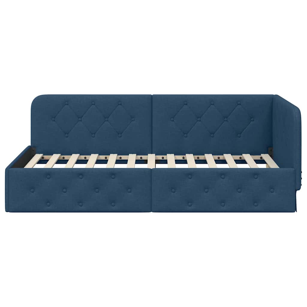 Hoekbedframe met hoofdeinde Blauw 100 x 200 cm Stof is nu te koop bij PeponiXL, paradijselijk wonen!