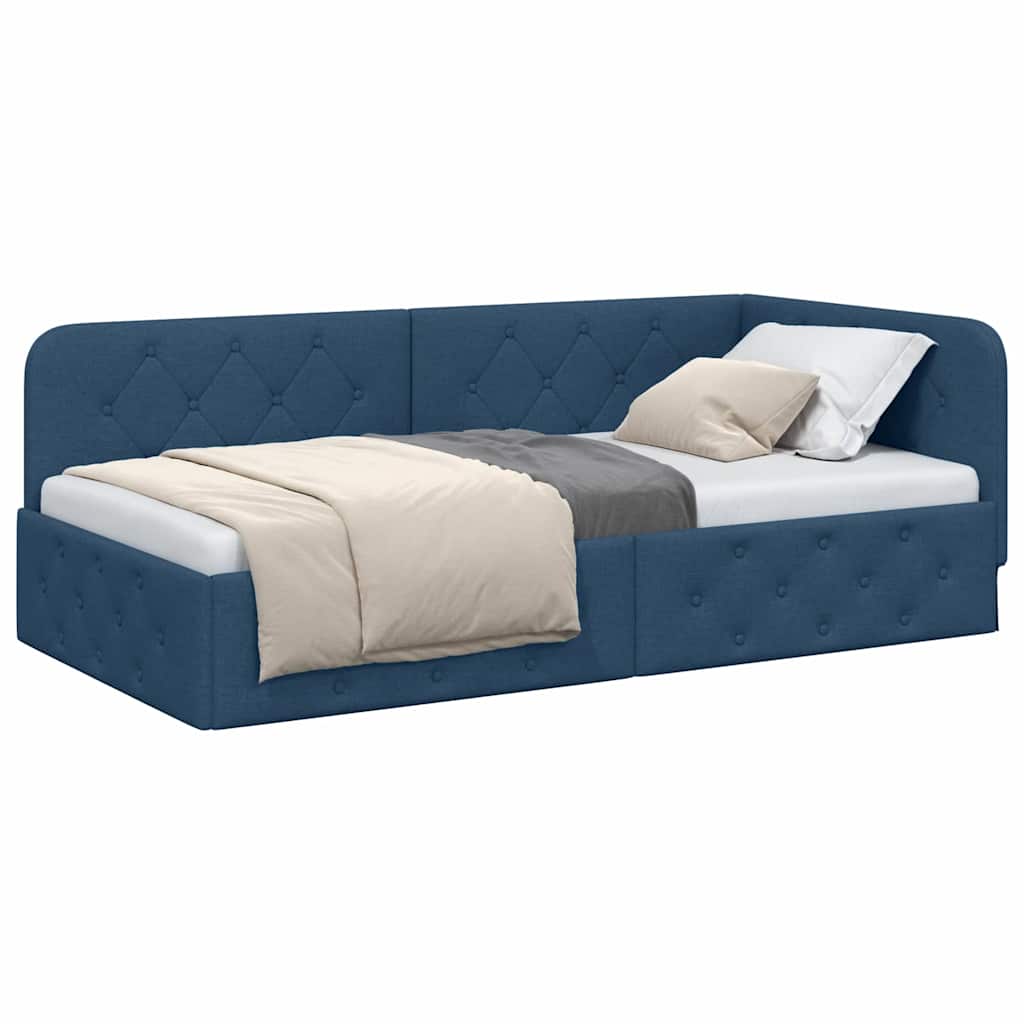 Hoekbedframe met hoofdeinde Blauw 100 x 200 cm Stof is nu te koop bij PeponiXL, paradijselijk wonen!
