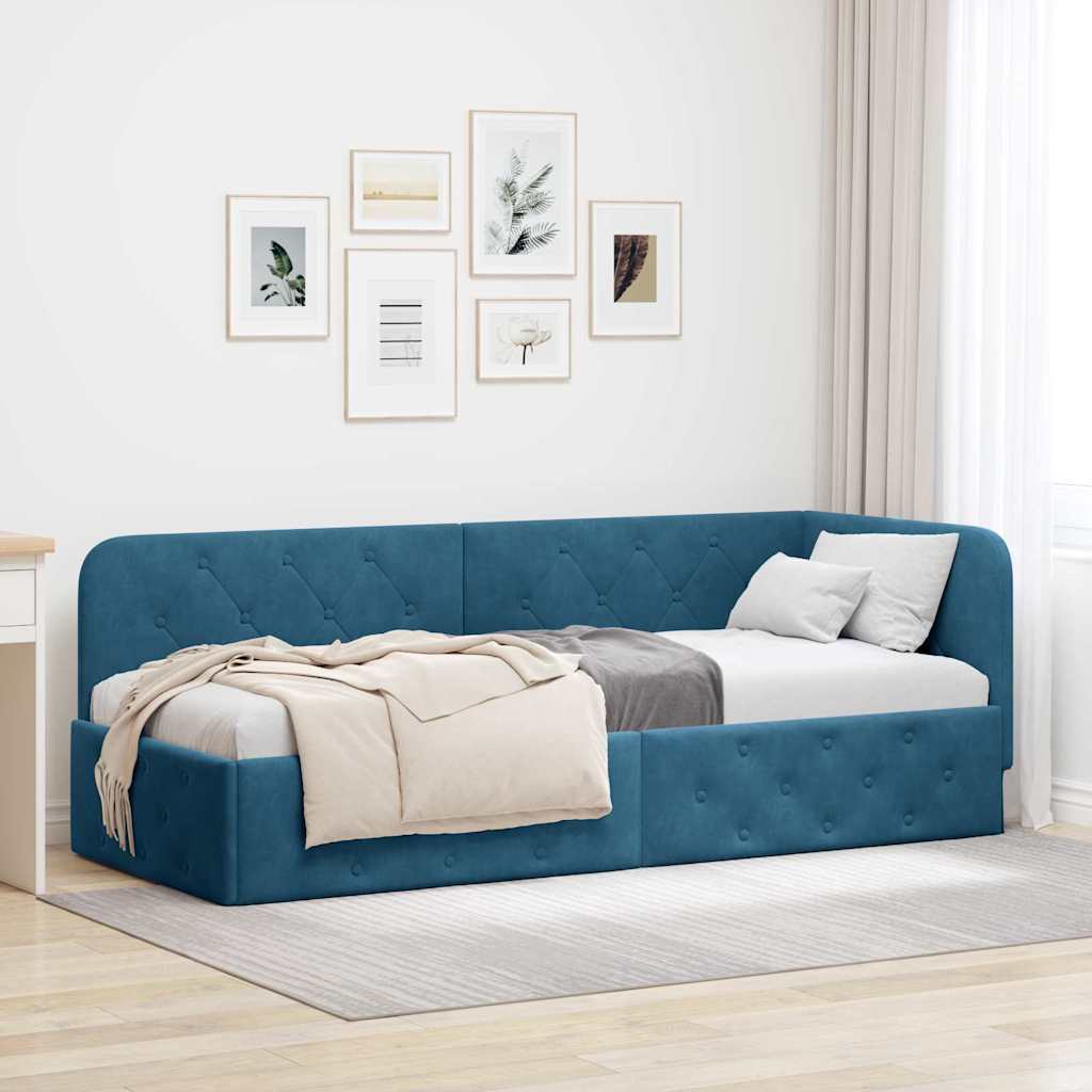 Hoekbedframe Blauw 80 x 200 cm Fluweel is nu te koop bij PeponiXL, paradijselijk wonen!