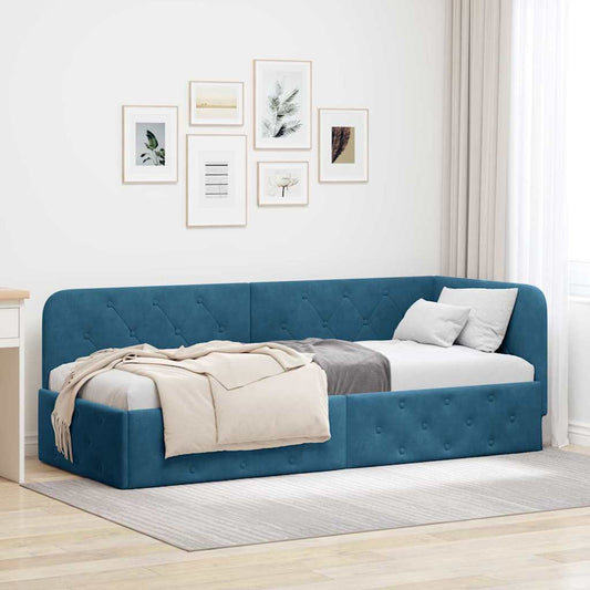 Hoekbedframe Blauw 80 x 200 cm Fluweel is nu te koop bij PeponiXL, paradijselijk wonen!