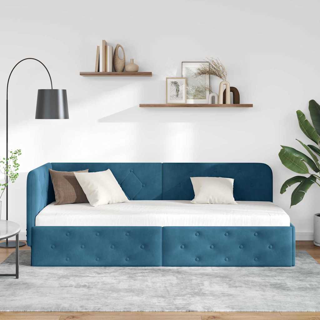 Hoekbedframe Blauw 80 x 200 cm Fluweel is nu te koop bij PeponiXL, paradijselijk wonen!