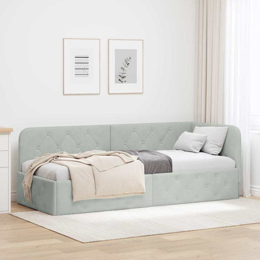 Hoekbedframe Lichtgrijs 80 x 200 cm Fluweel is nu te koop bij PeponiXL, paradijselijk wonen!