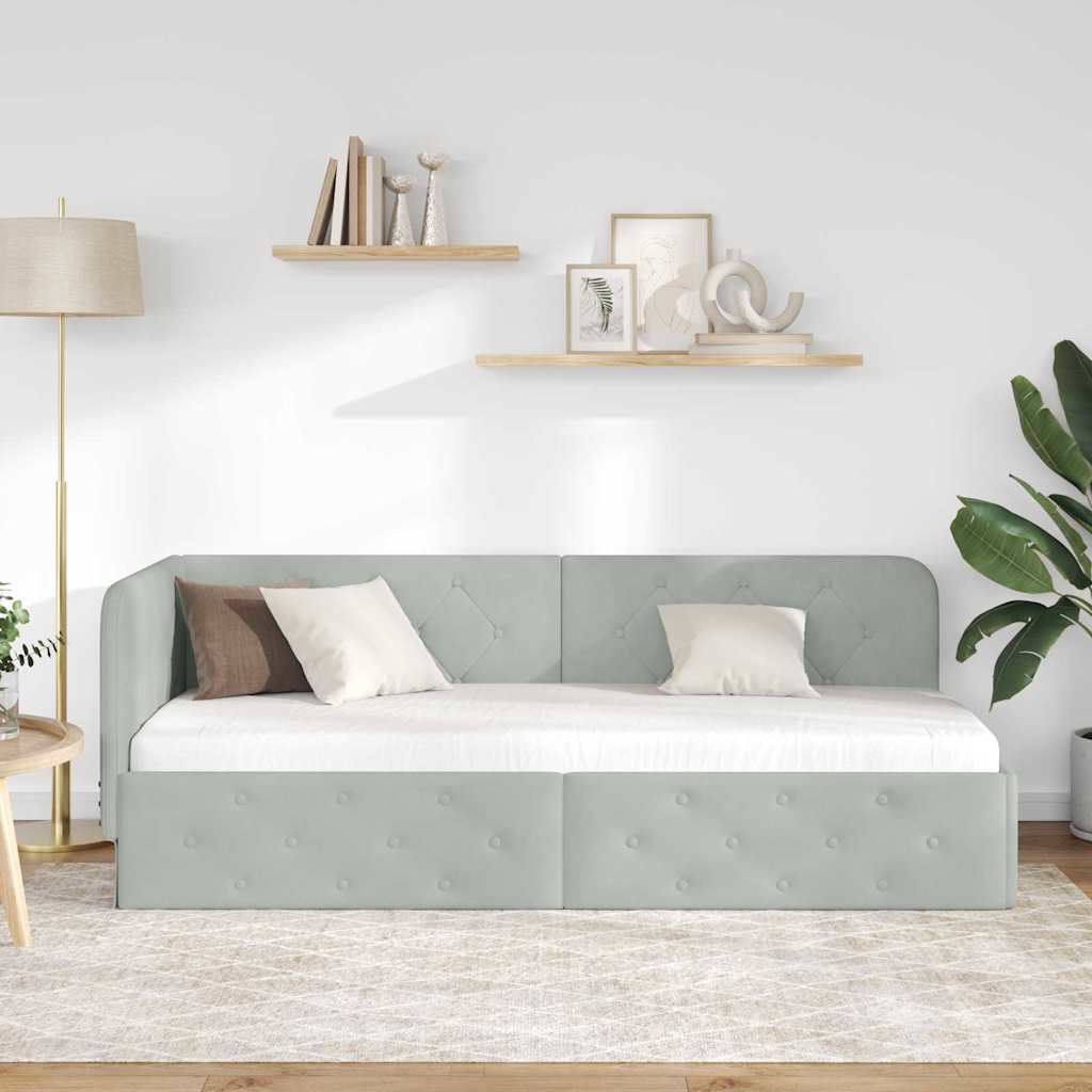 Hoekbedframe Lichtgrijs 80 x 200 cm Fluweel is nu te koop bij PeponiXL, paradijselijk wonen!