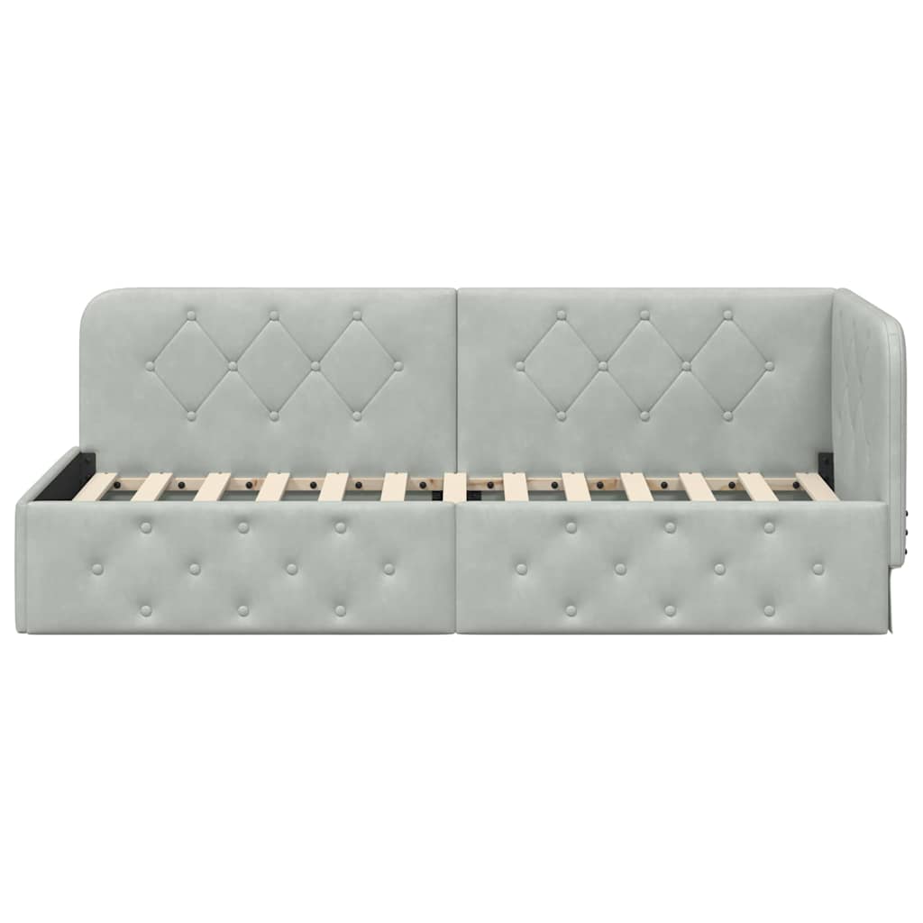 Hoekbedframe Lichtgrijs 80 x 200 cm Fluweel is nu te koop bij PeponiXL, paradijselijk wonen!
