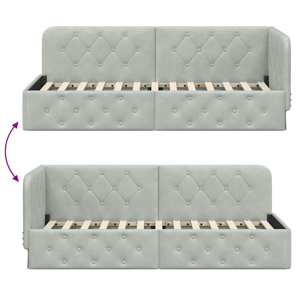 Hoekbedframe Lichtgrijs 80 x 200 cm Fluweel is nu te koop bij PeponiXL, paradijselijk wonen!
