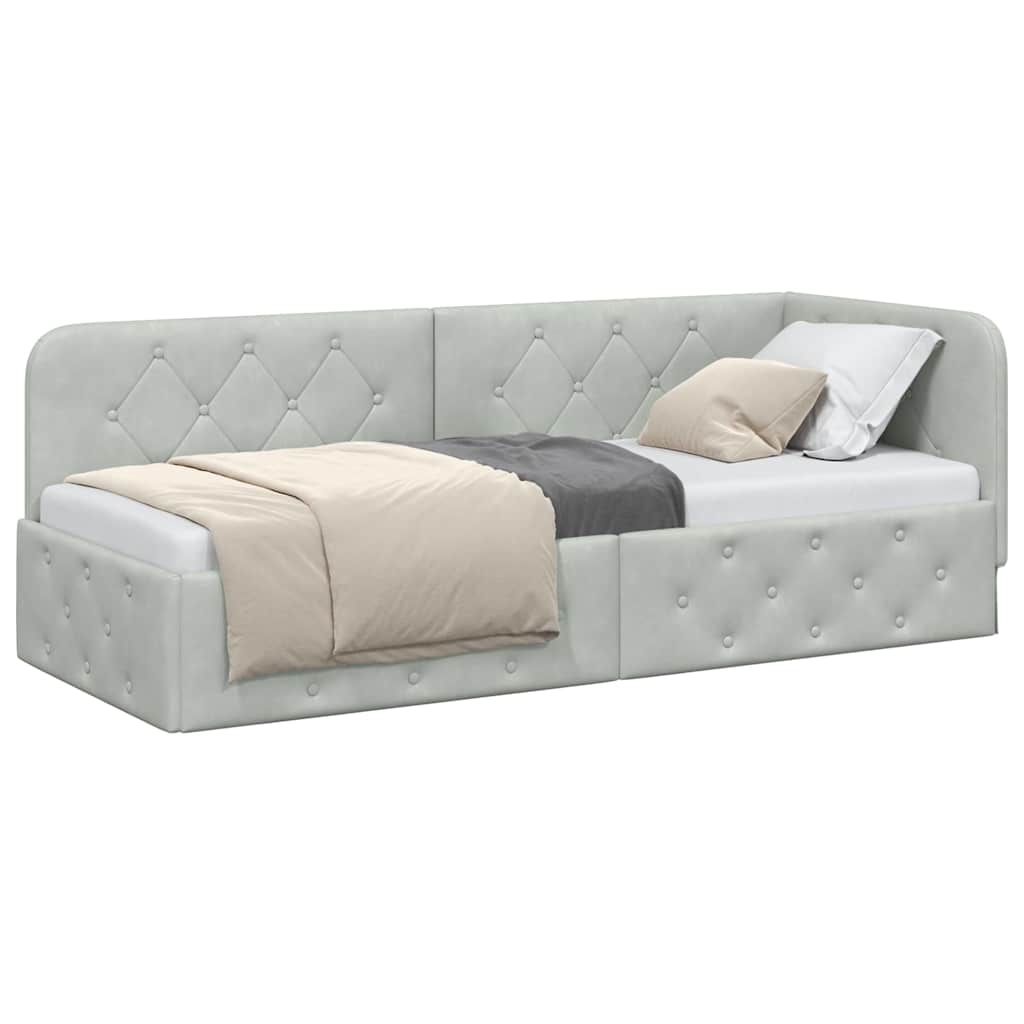 Hoekbedframe Lichtgrijs 80 x 200 cm Fluweel is nu te koop bij PeponiXL, paradijselijk wonen!