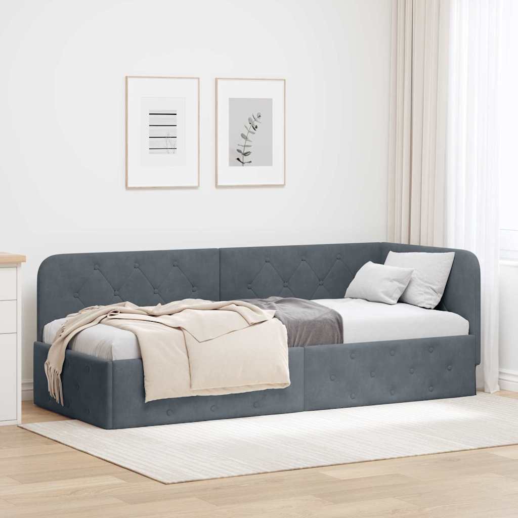 Hoekbedframe Donkergrijs 80 x 200 cm Fluweel is nu te koop bij PeponiXL, paradijselijk wonen!