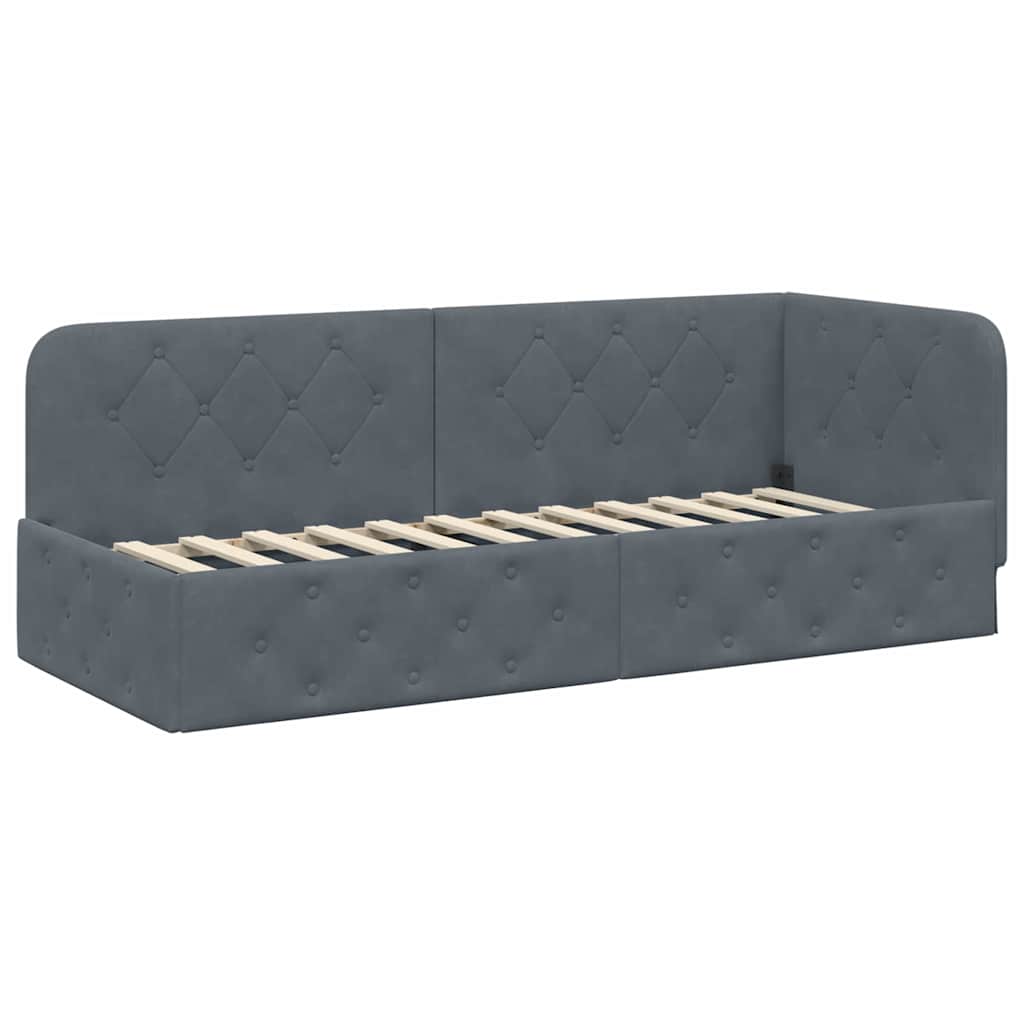 Hoekbedframe Donkergrijs 80 x 200 cm Fluweel is nu te koop bij PeponiXL, paradijselijk wonen!