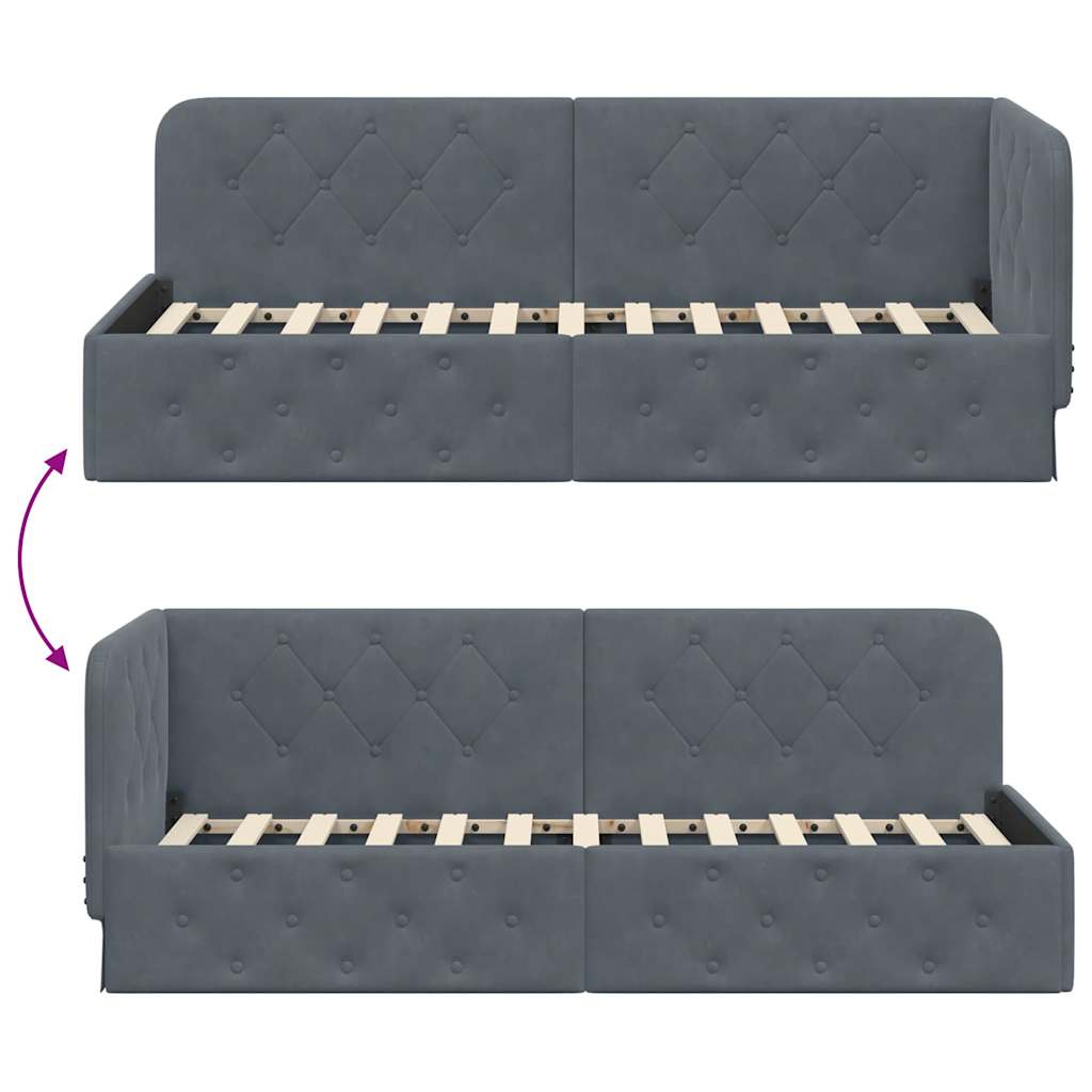 Hoekbedframe Donkergrijs 80 x 200 cm Fluweel is nu te koop bij PeponiXL, paradijselijk wonen!