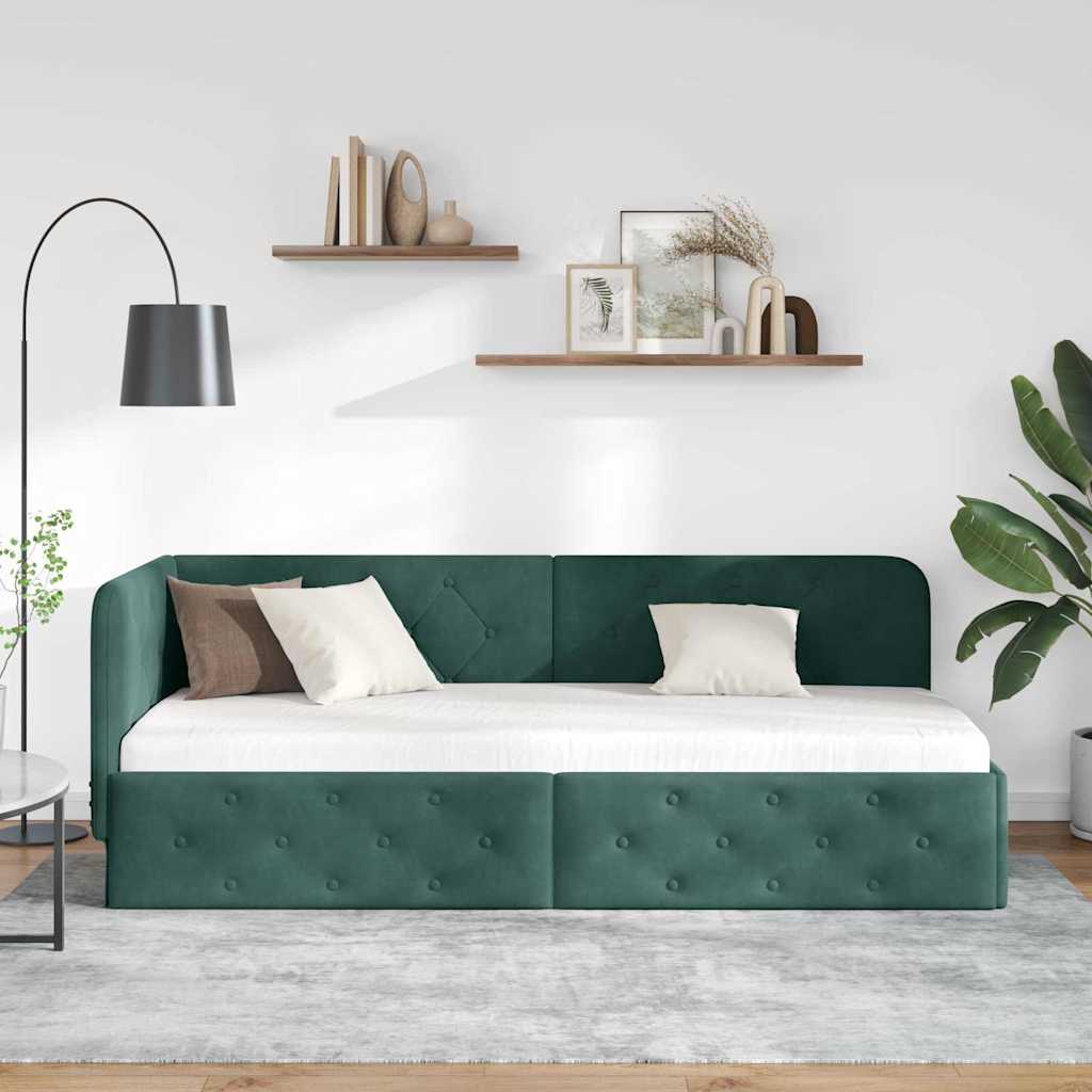 Hoekbedframe met hoofdeinde Donkergroen 80 x 200 cm Fluweel is nu te koop bij PeponiXL, paradijselijk wonen!