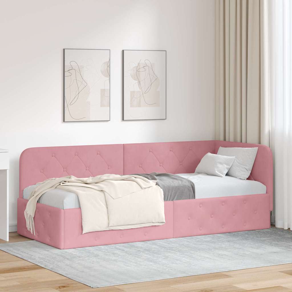 Hoekbedframe Roze 80 x 200 cm Fluweel is nu te koop bij PeponiXL, paradijselijk wonen!