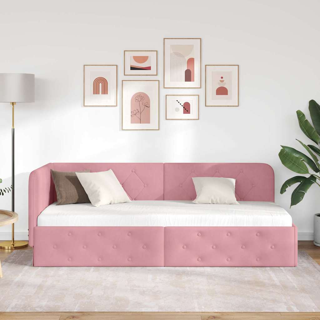 Hoekbedframe Roze 80 x 200 cm Fluweel is nu te koop bij PeponiXL, paradijselijk wonen!