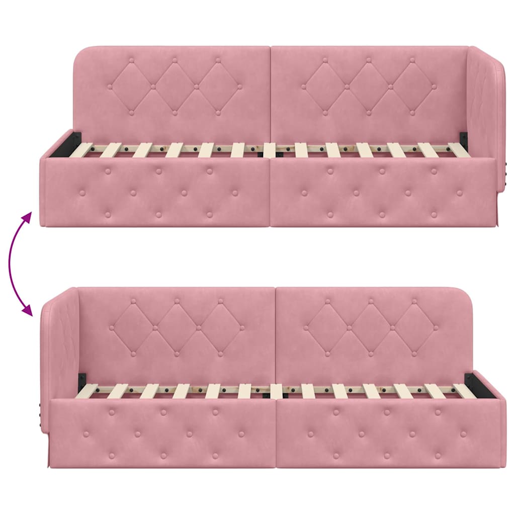 Hoekbedframe Roze 80 x 200 cm Fluweel is nu te koop bij PeponiXL, paradijselijk wonen!