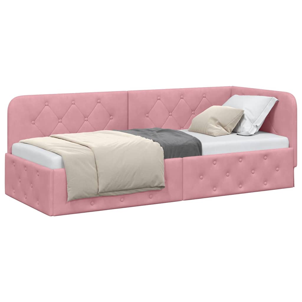 Hoekbedframe Roze 80 x 200 cm Fluweel is nu te koop bij PeponiXL, paradijselijk wonen!