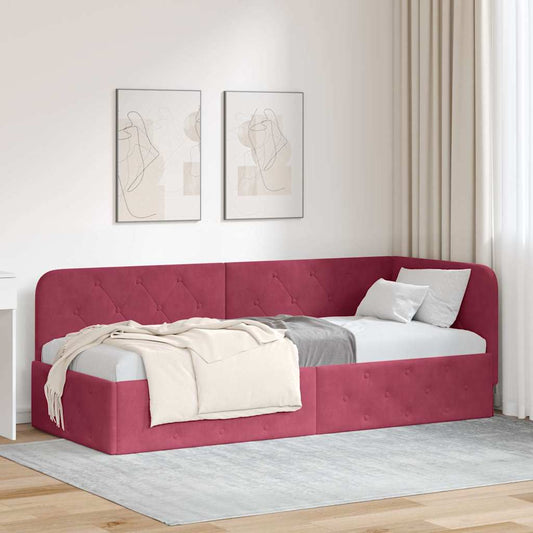 Hoekbedframe Wijnrood 80 x 200 cm Fluweel is nu te koop bij PeponiXL, paradijselijk wonen!