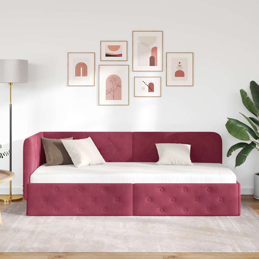 Hoekbedframe Wijnrood 80 x 200 cm Fluweel is nu te koop bij PeponiXL, paradijselijk wonen!