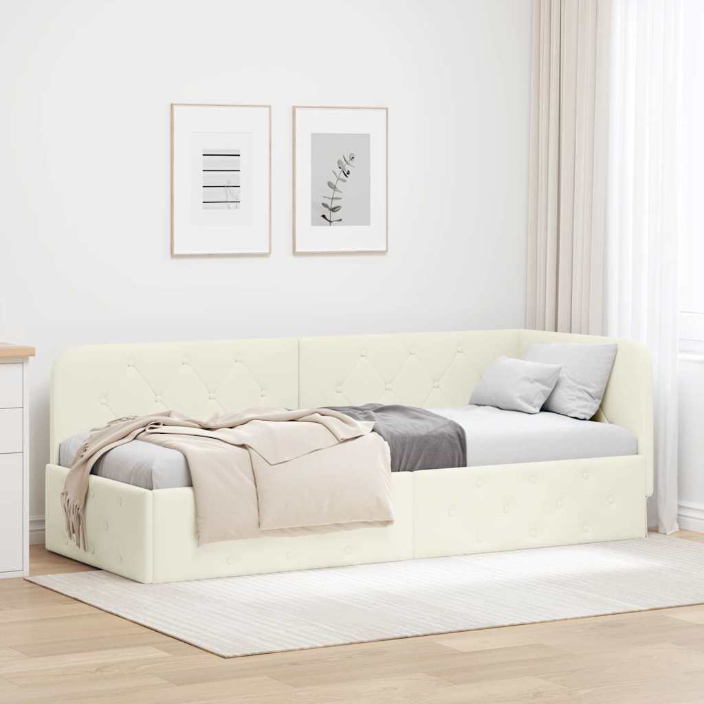 Hoekbedframe Crème 80 x 200 cm Fluweel is nu te koop bij PeponiXL, paradijselijk wonen!