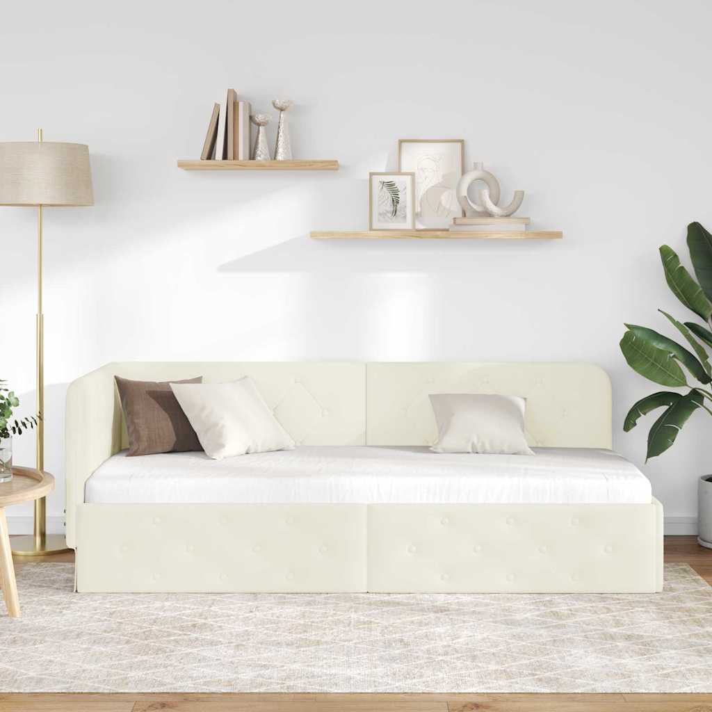 Hoekbedframe Crème 80 x 200 cm Fluweel is nu te koop bij PeponiXL, paradijselijk wonen!