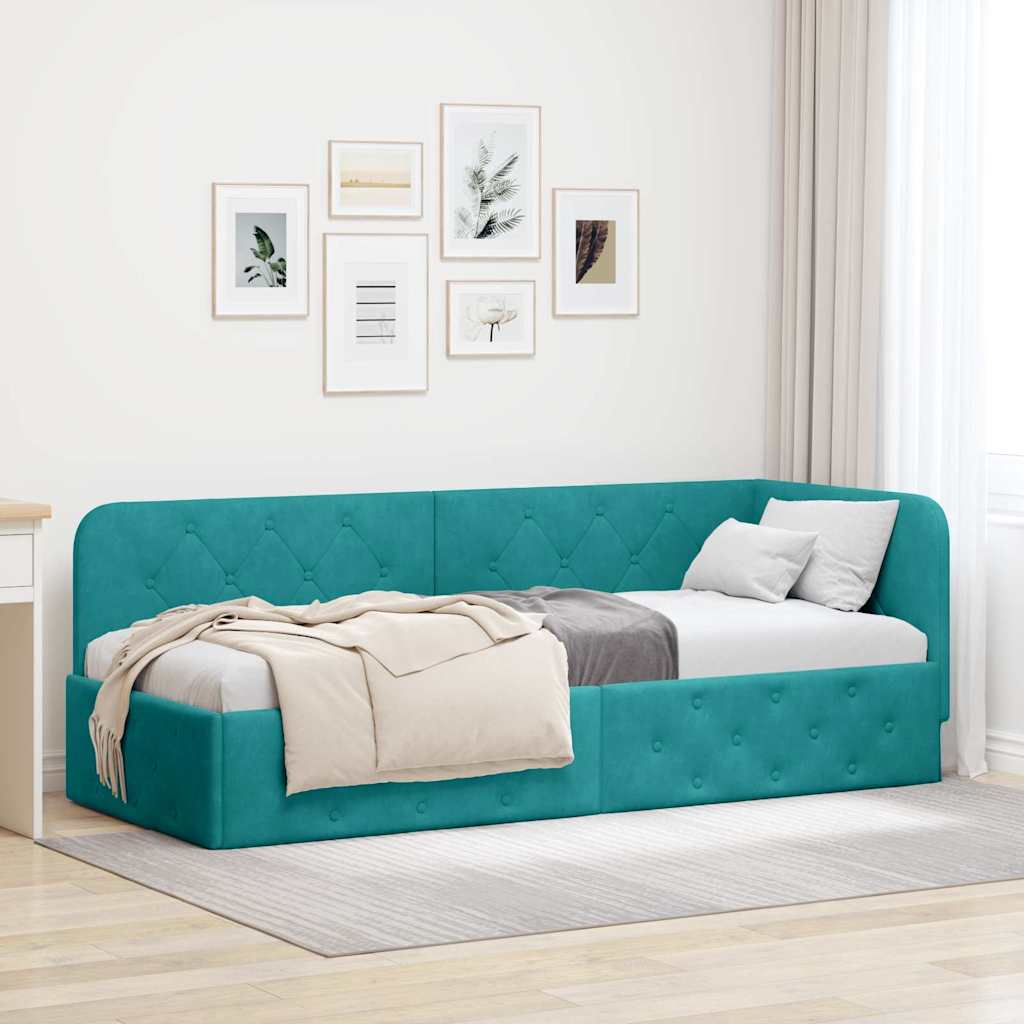Hoekbedframe Turquoise 80 x 200 cm Fluweel is nu te koop bij PeponiXL, paradijselijk wonen!