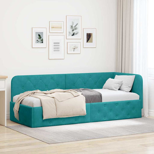 Hoekbedframe Turquoise 80 x 200 cm Fluweel is nu te koop bij PeponiXL, paradijselijk wonen!