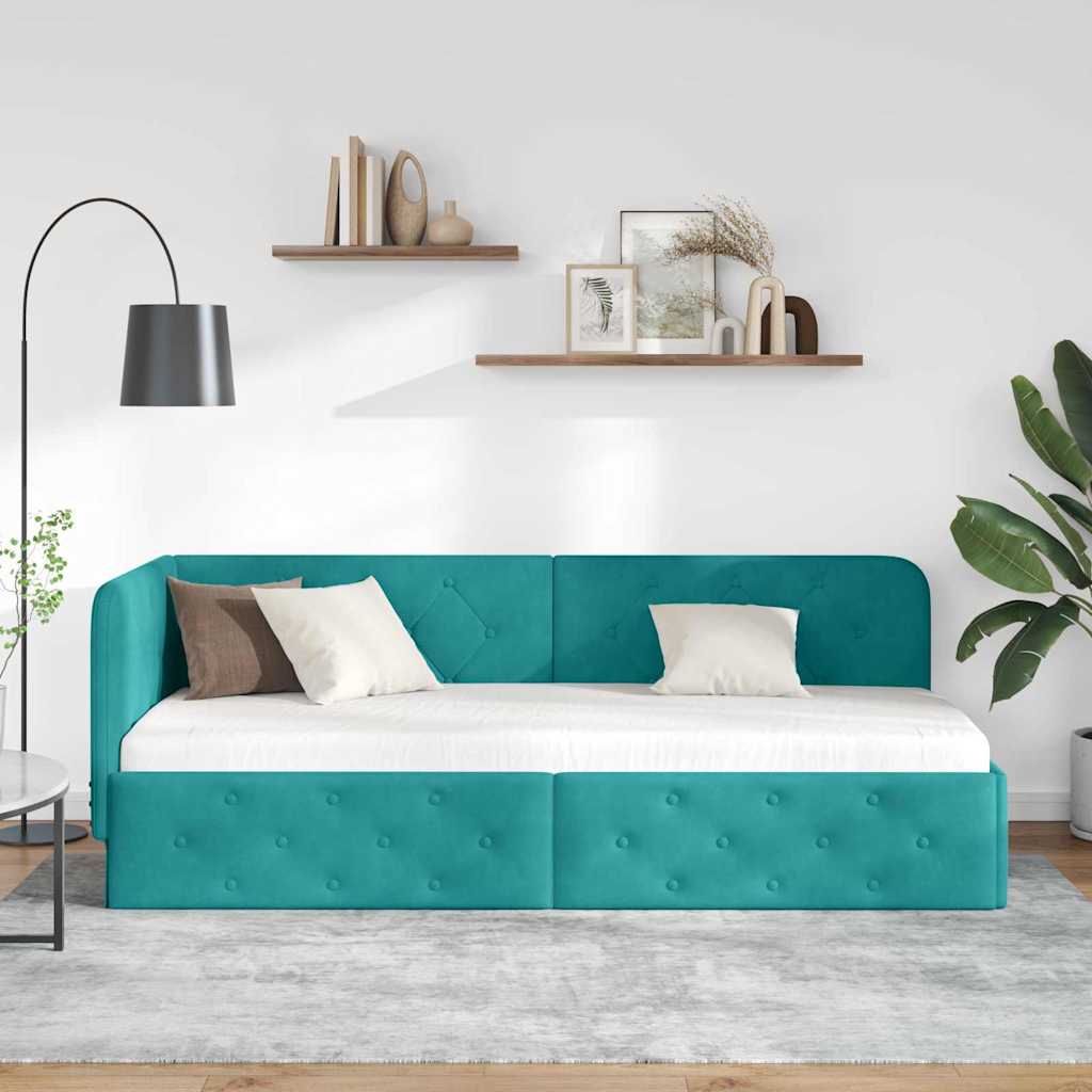 Hoekbedframe Turquoise 80 x 200 cm Fluweel is nu te koop bij PeponiXL, paradijselijk wonen!