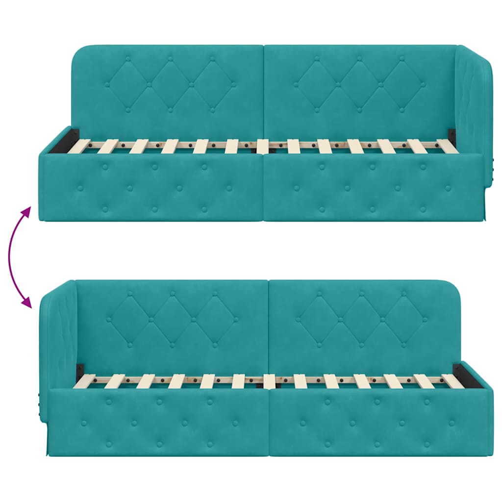 Hoekbedframe Turquoise 80 x 200 cm Fluweel is nu te koop bij PeponiXL, paradijselijk wonen!