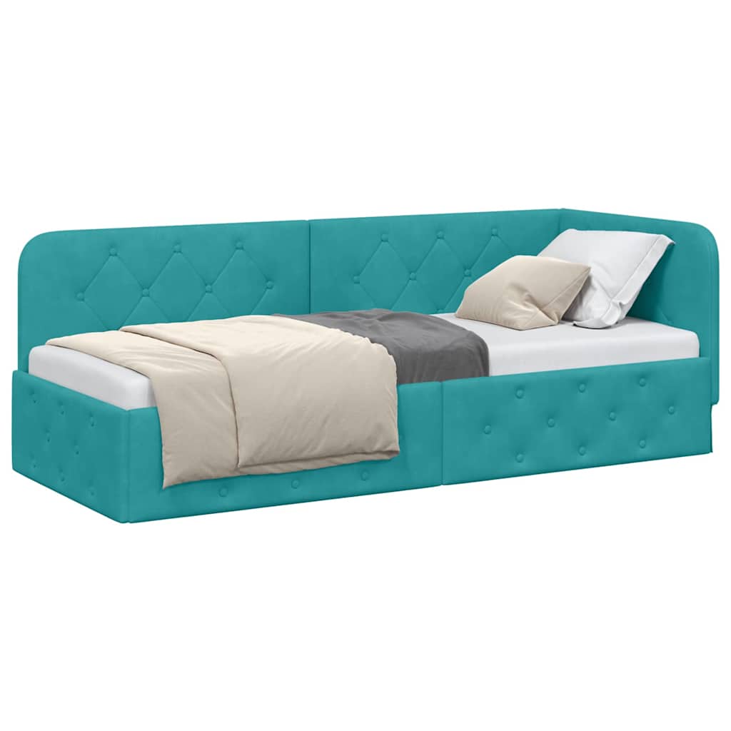 Hoekbedframe Turquoise 80 x 200 cm Fluweel is nu te koop bij PeponiXL, paradijselijk wonen!