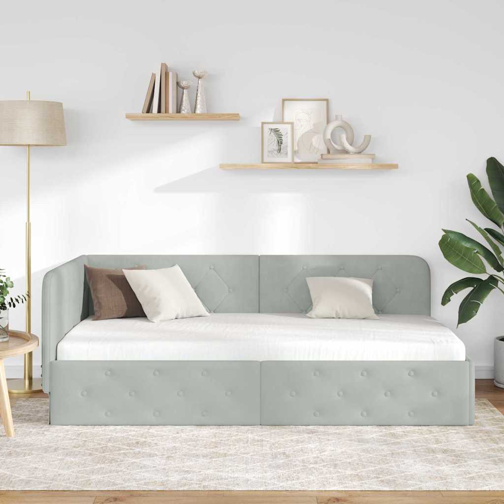 Hoekbedframe Lichtgrijs 90 x 190 cm Fluweel is nu te koop bij PeponiXL, paradijselijk wonen!