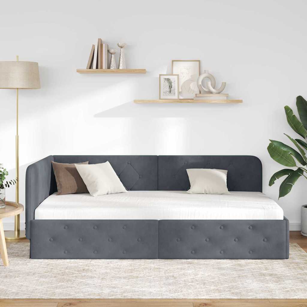 Hoekbedframe Donkergrijs 90 x 190 cm Fluweel is nu te koop bij PeponiXL, paradijselijk wonen!