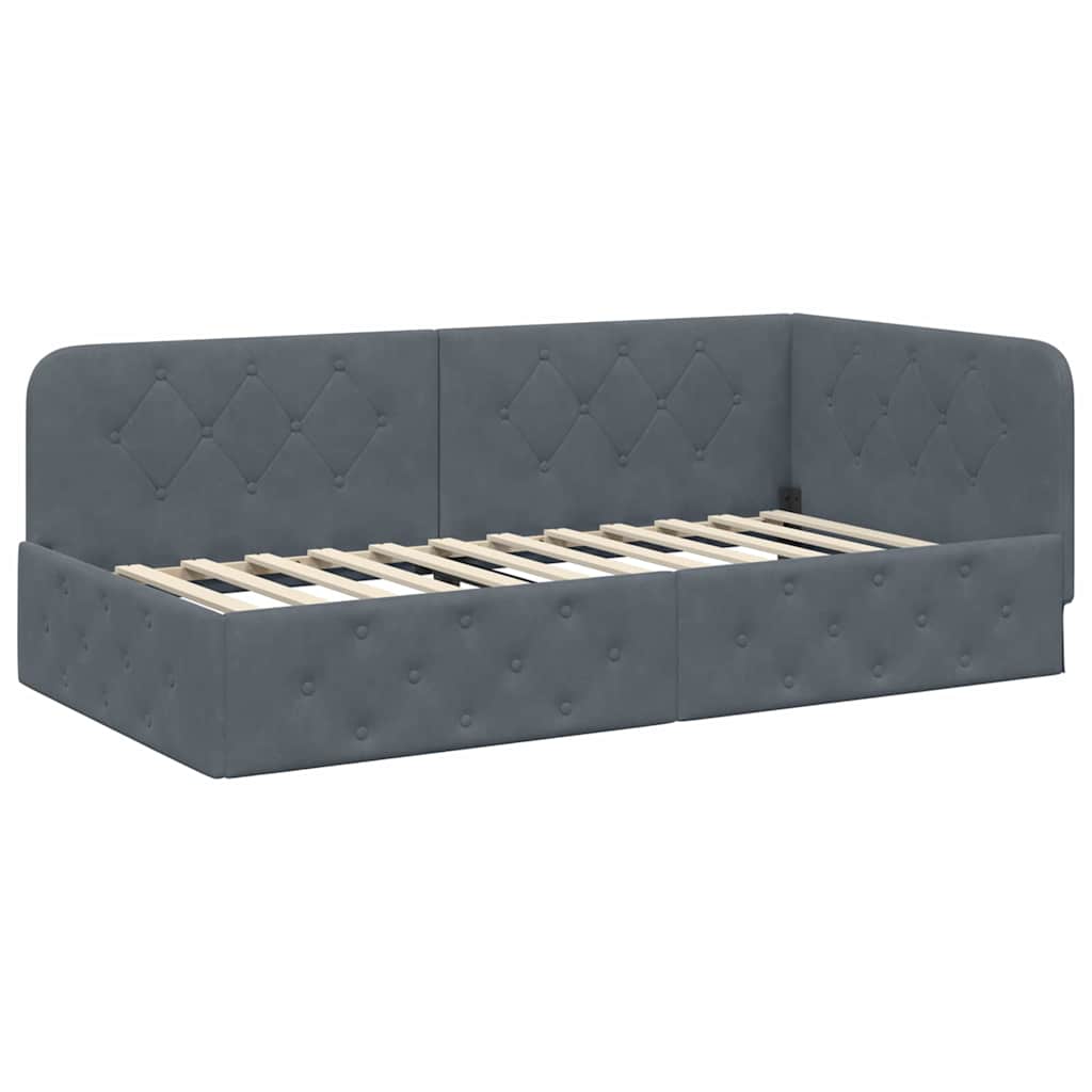 Hoekbedframe Donkergrijs 90 x 190 cm Fluweel is nu te koop bij PeponiXL, paradijselijk wonen!