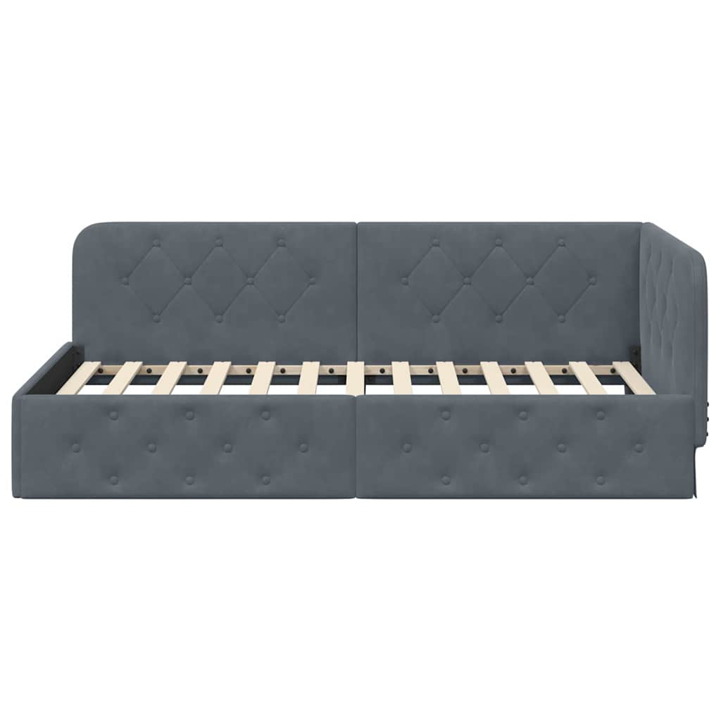 Hoekbedframe Donkergrijs 90 x 190 cm Fluweel is nu te koop bij PeponiXL, paradijselijk wonen!