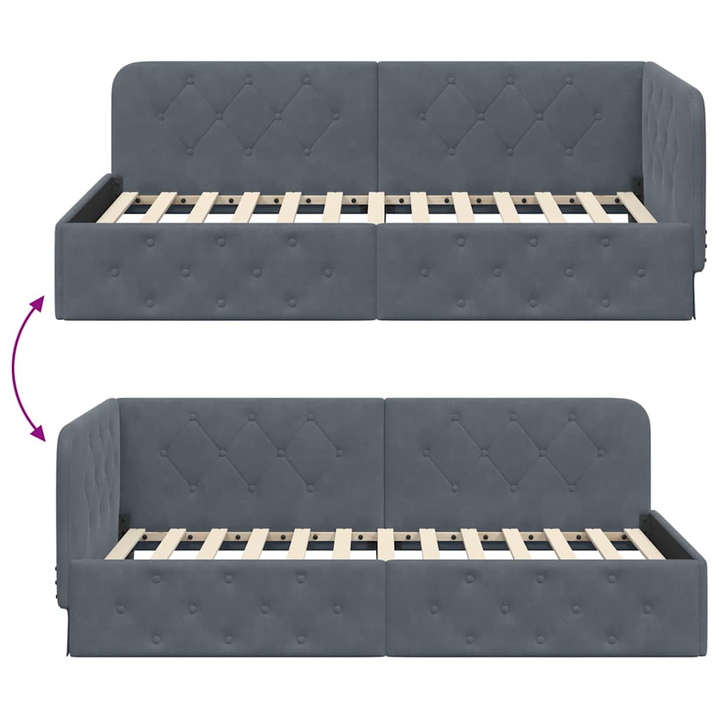Hoekbedframe Donkergrijs 90 x 190 cm Fluweel is nu te koop bij PeponiXL, paradijselijk wonen!