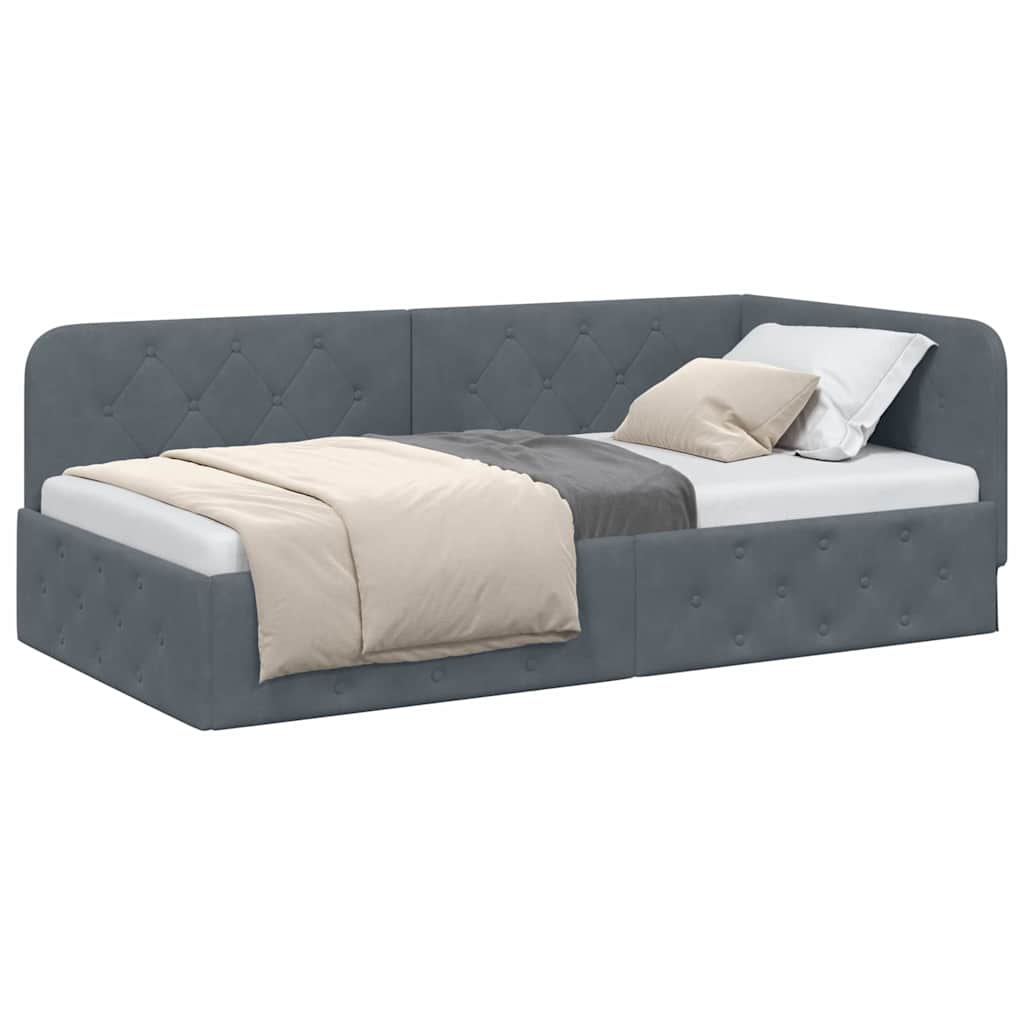 Hoekbedframe Donkergrijs 90 x 190 cm Fluweel is nu te koop bij PeponiXL, paradijselijk wonen!