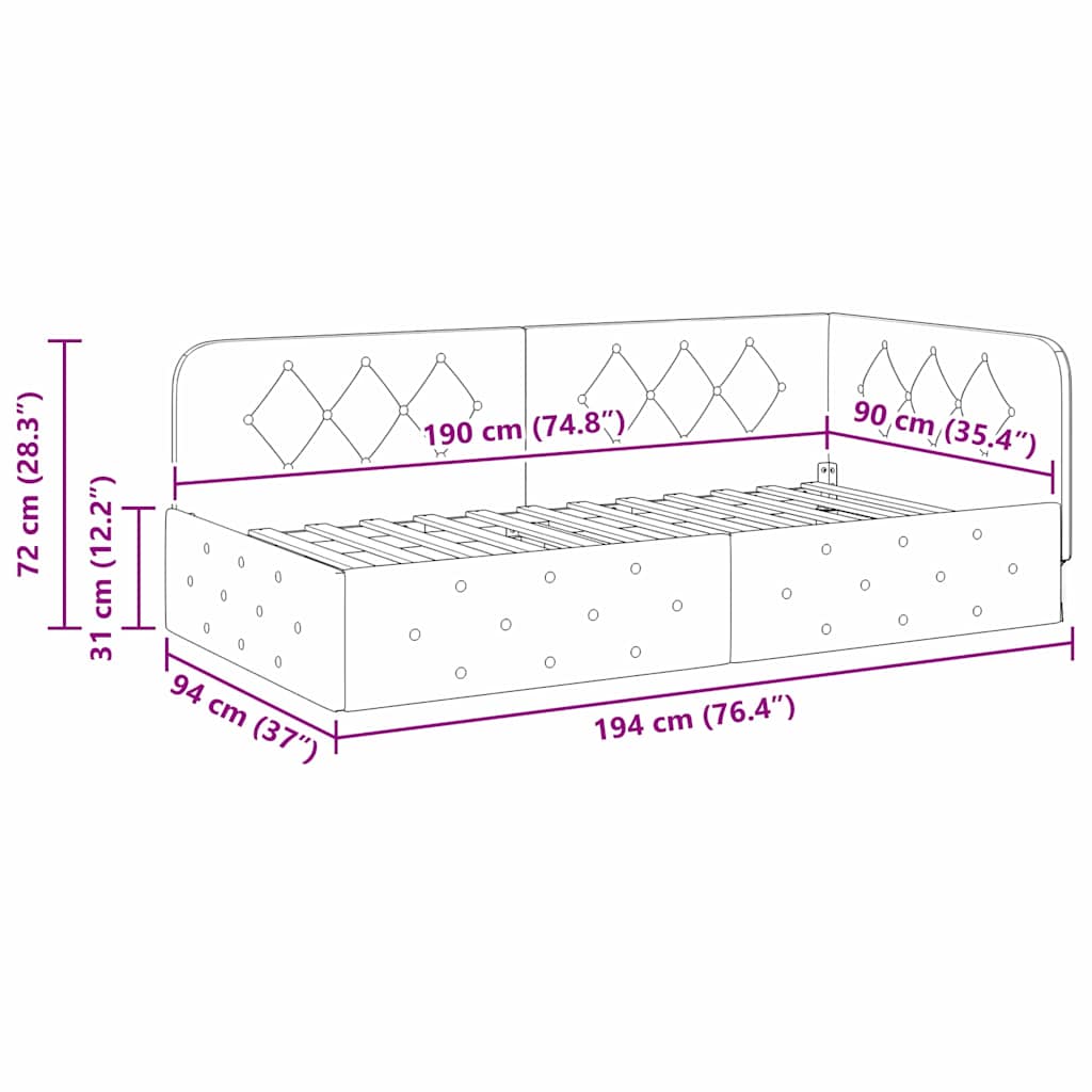 Hoekbedframe Donkergrijs 90 x 190 cm Fluweel is nu te koop bij PeponiXL, paradijselijk wonen!