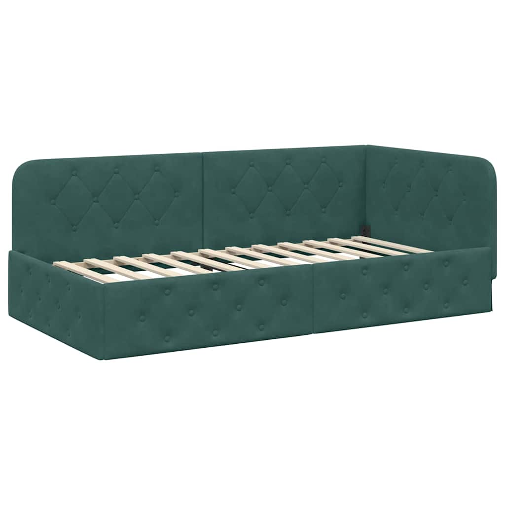 Hoekbedframe Donkergroen 90 x 190 cm Fluweel is nu te koop bij PeponiXL, paradijselijk wonen!